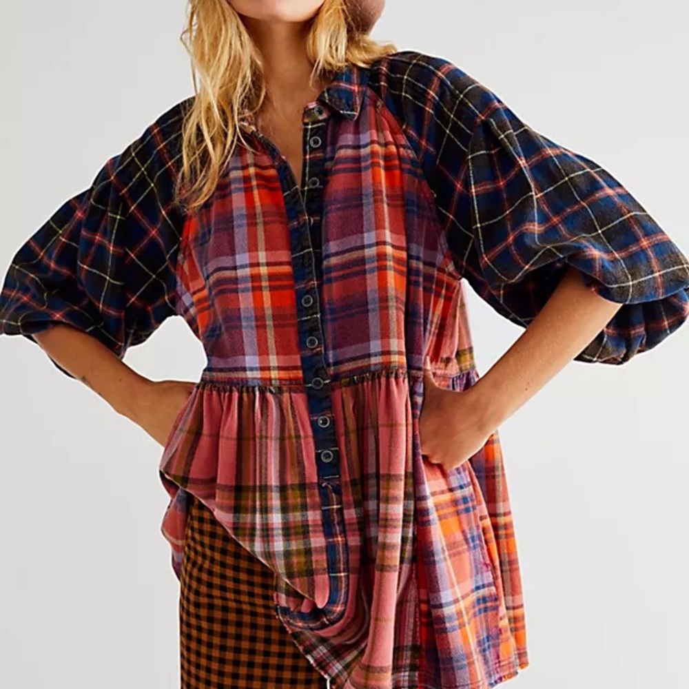 Free People Moon Bay Plaid Top